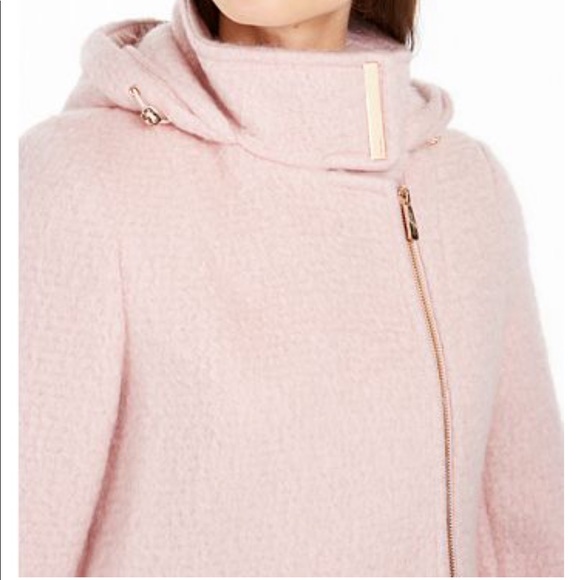 Calvin Klein Faux-Fur-Trim Asymmetrical Wool Coat – Blush Pink, Size S - Picture 8 of 8